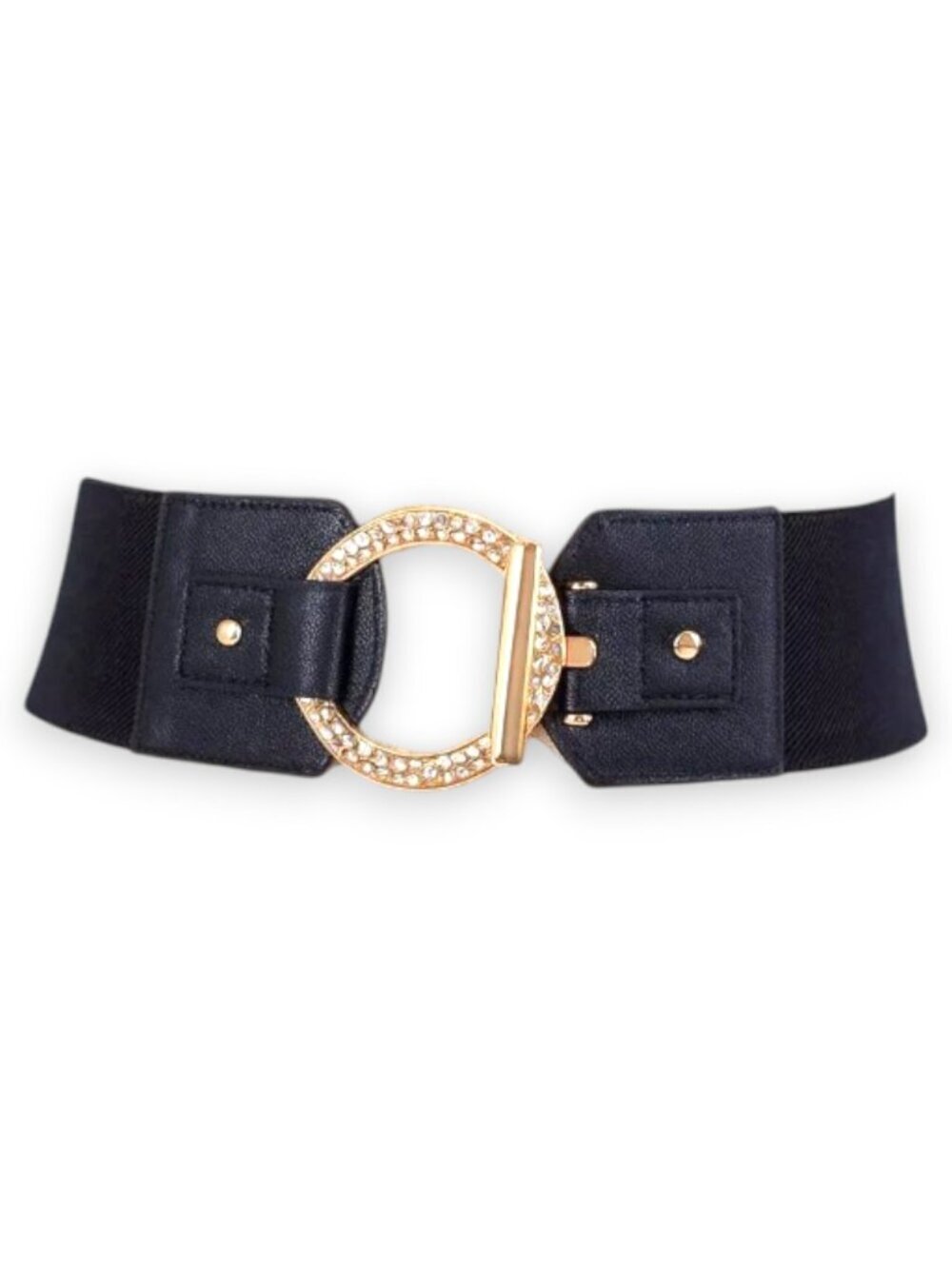 Nine West Black Black 3” Elastic With Gold Rhinestone Round Buckle L / LX